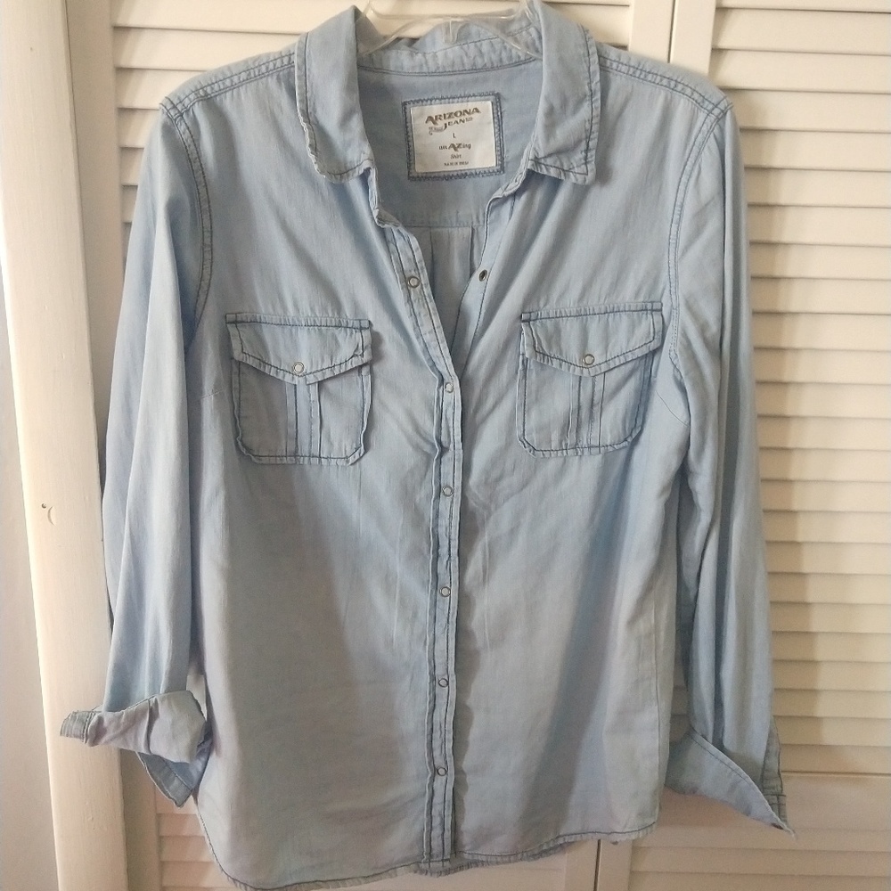 Arizona button down chambray denim shirt size lg